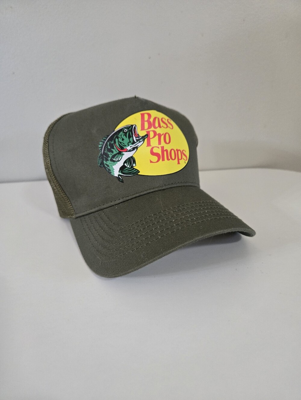 Bass Pro Shops Mesh Hat Cap Adjustable Snapback Trucker Fishing Outdoor Olive
